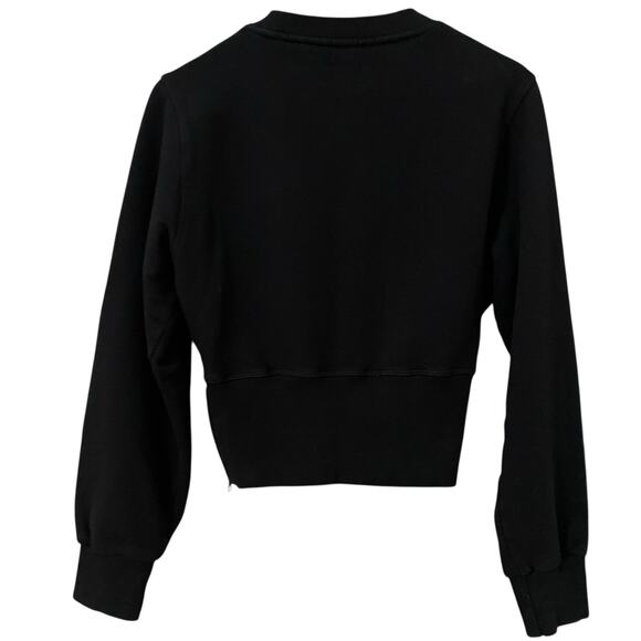 WSLY Eco Fleece Ribbed Bodice Crew Neck Sweatshirt Medium Black Crop Athleisure - Picture 6 of 13